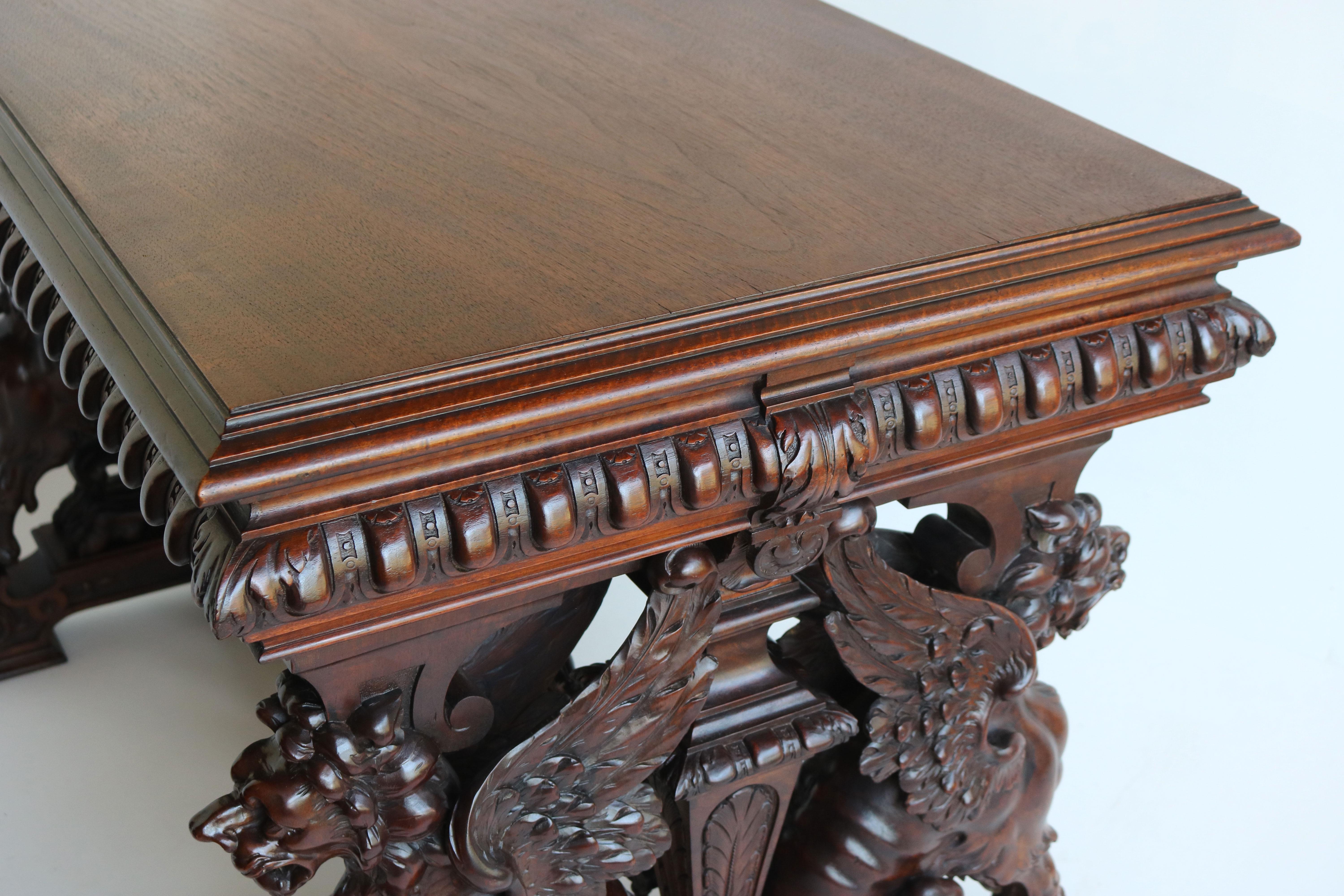 Antique 19th Century French Writing Table / Desk by Victor Aimone Carved Walnut 12
