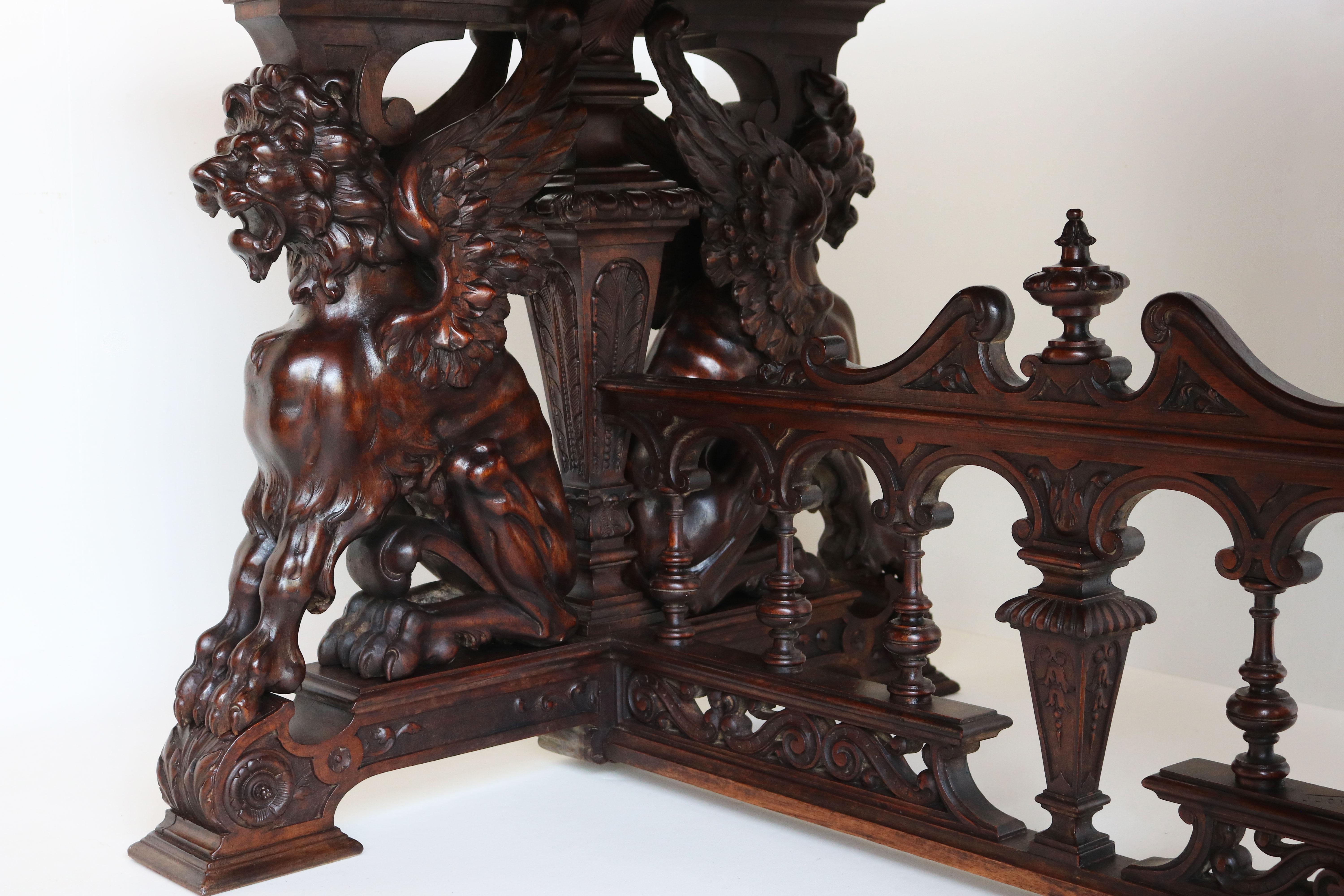 Renaissance Revival Antique 19th Century French Writing Table / Desk by Victor Aimone Carved Walnut For Sale