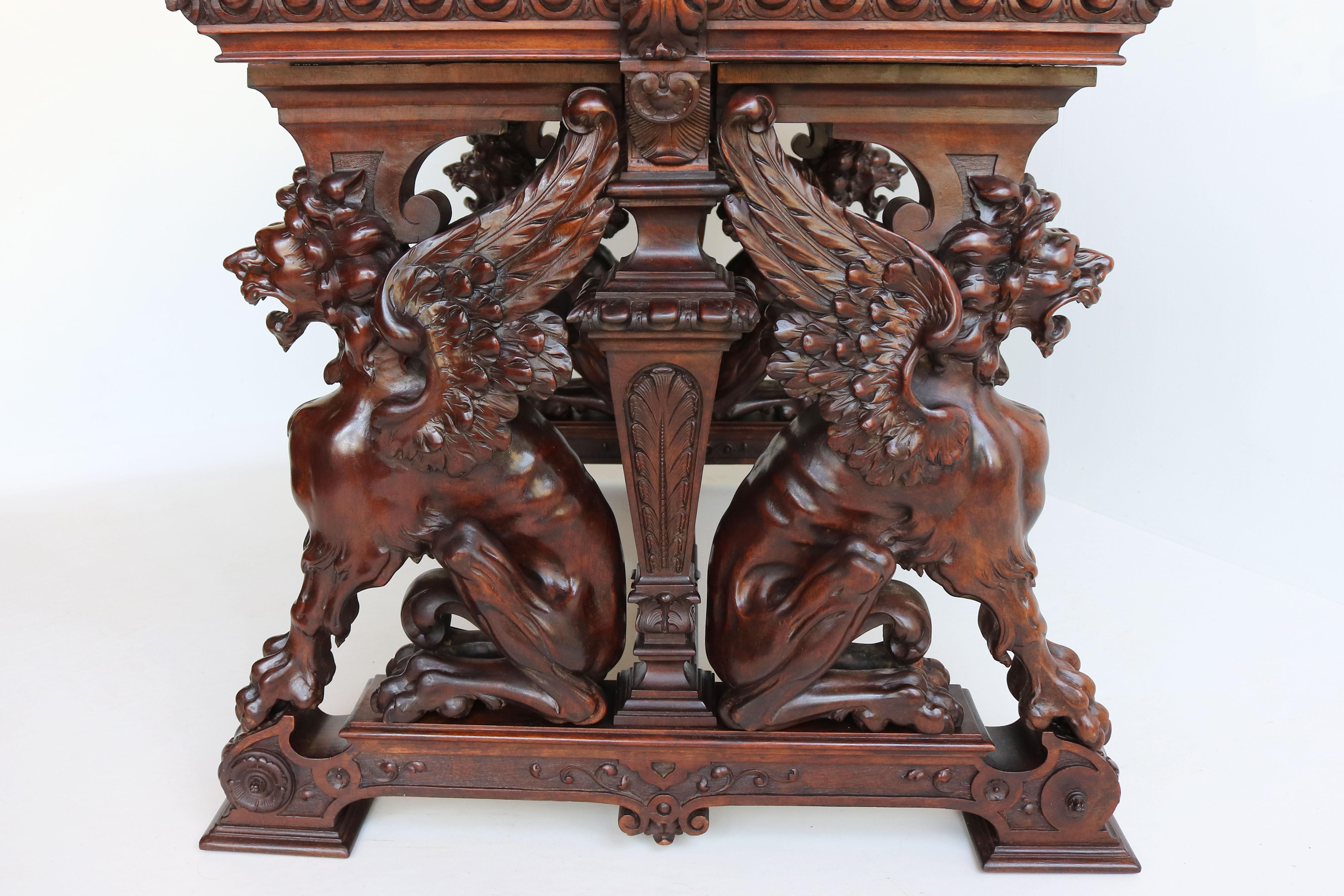 Hand-Carved Antique 19th Century French Writing Table / Desk by Victor Aimone Carved Walnut For Sale