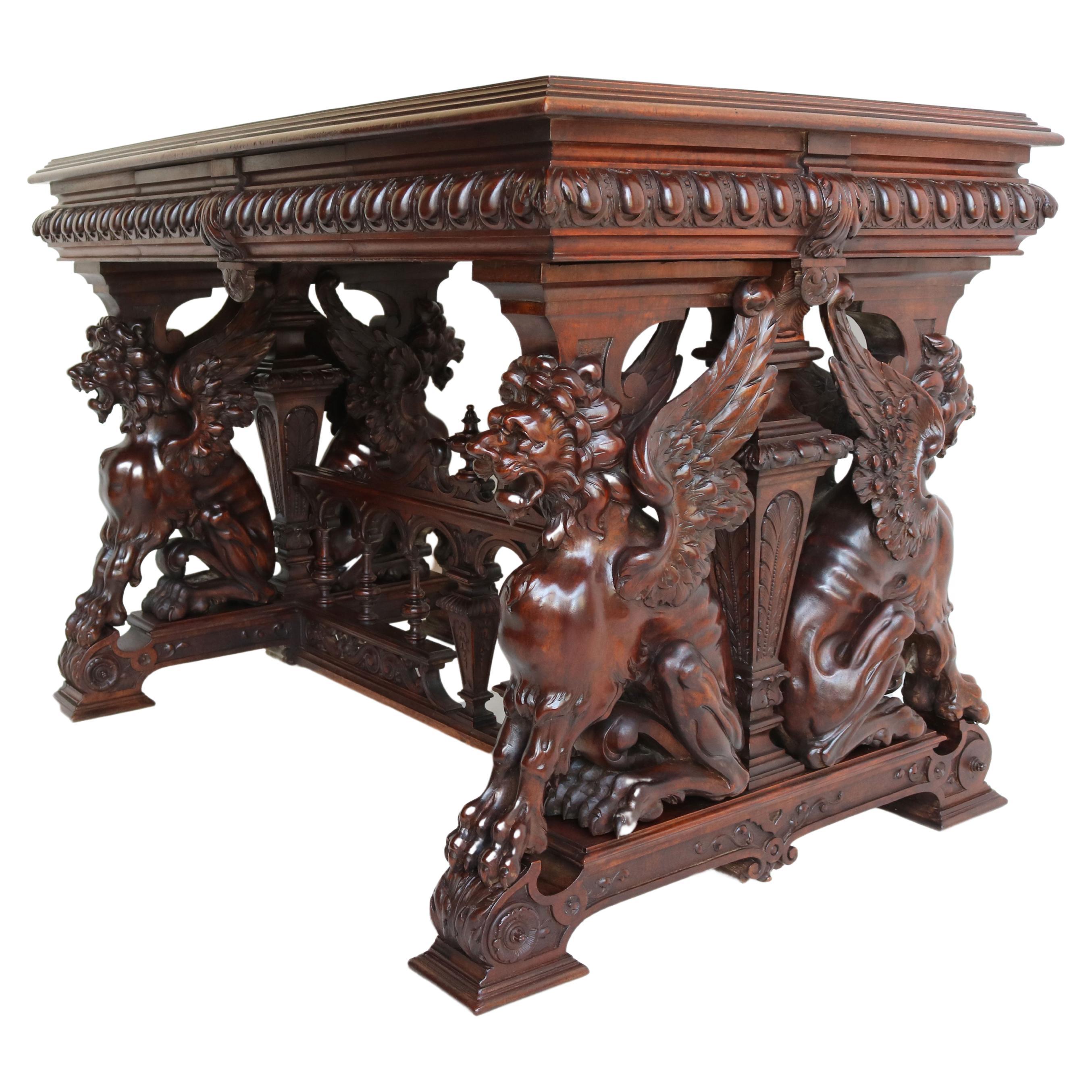 Antique 19th Century French Writing Table / Desk by Victor Aimone Carved Walnut For Sale