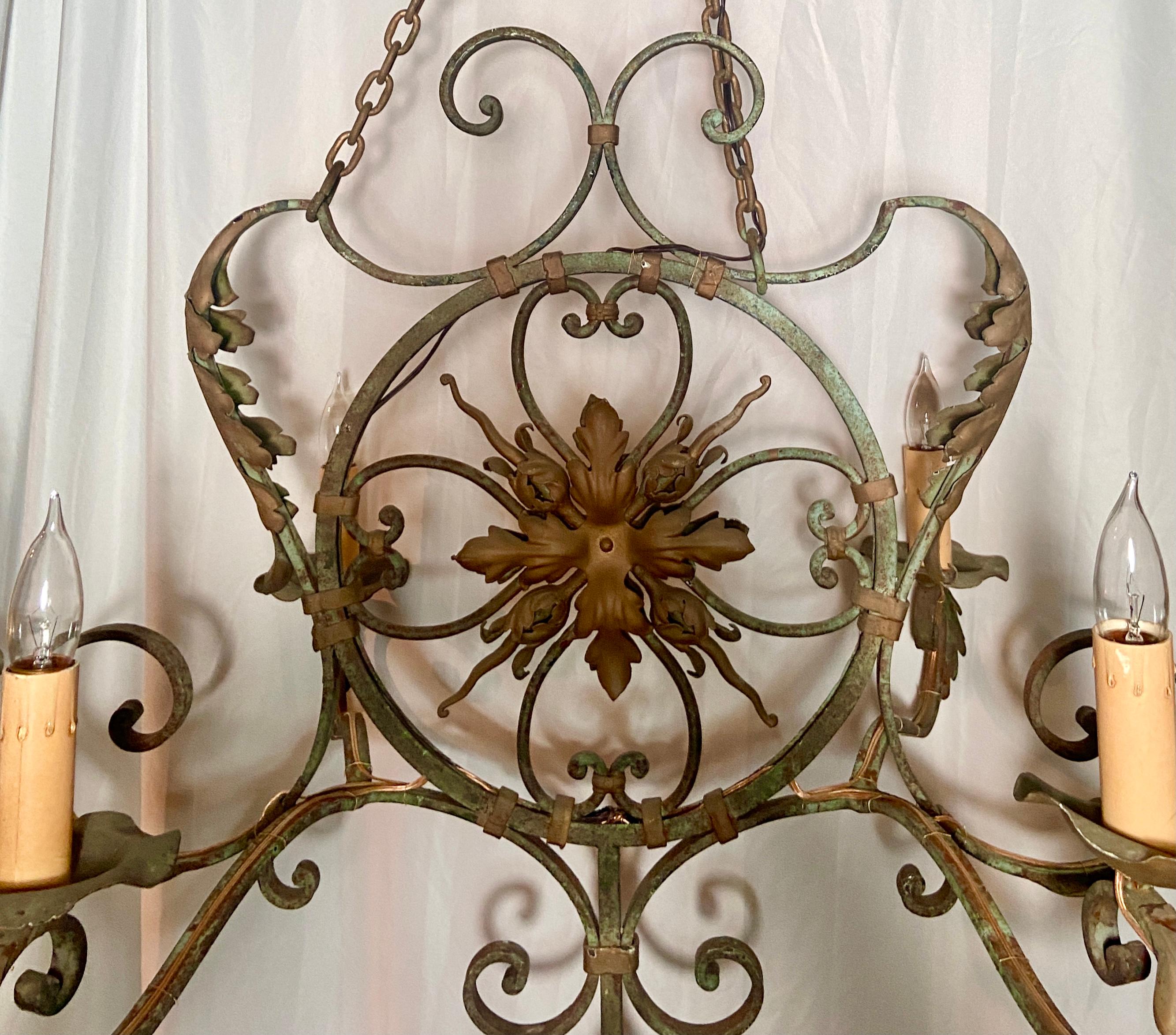 Antique 19th century French wrought iron 6 light chandelier.