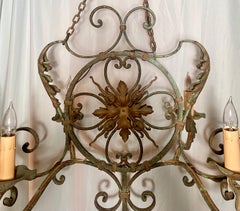 Antique 19th Century French Wrought Iron 6 Light Chandelier