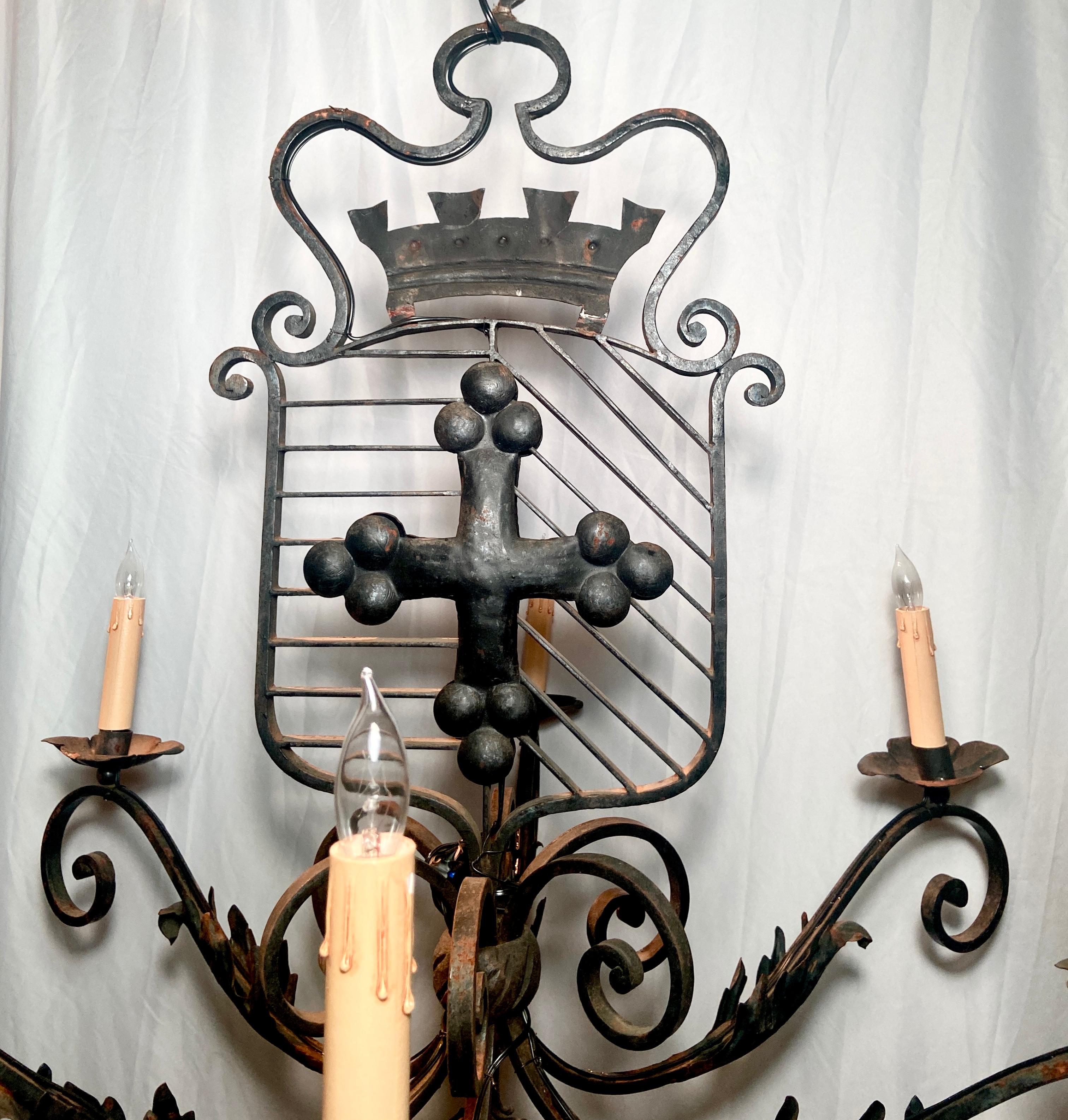 Antique 19th century French wrought iron 6 light chandelier.