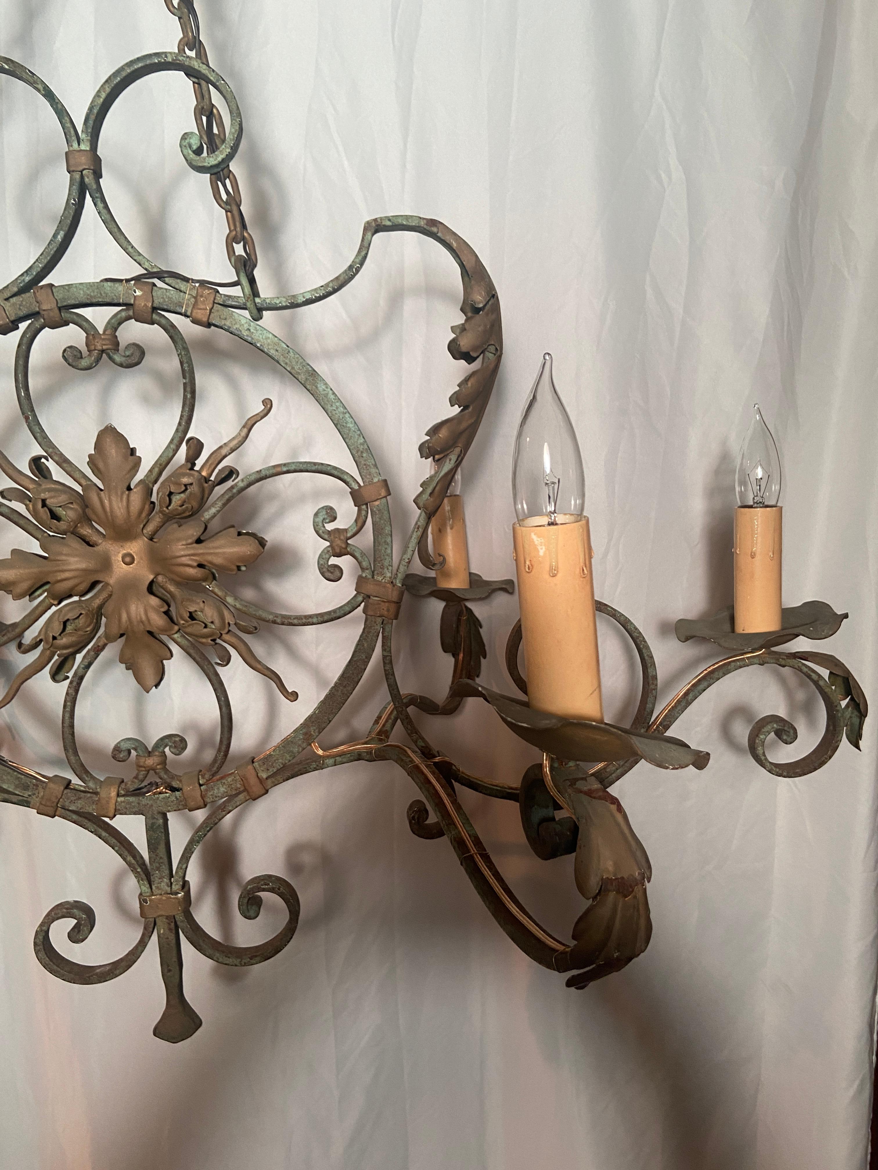 Antique 19th Century French Wrought Iron 6 Light Chandelier For Sale 1