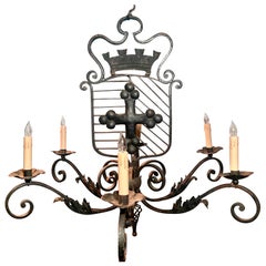 Antique 19th Century French Wrought Iron 6 Light Chandelier Antique 19th Century French Wrought Iron 6 Light Chandelier