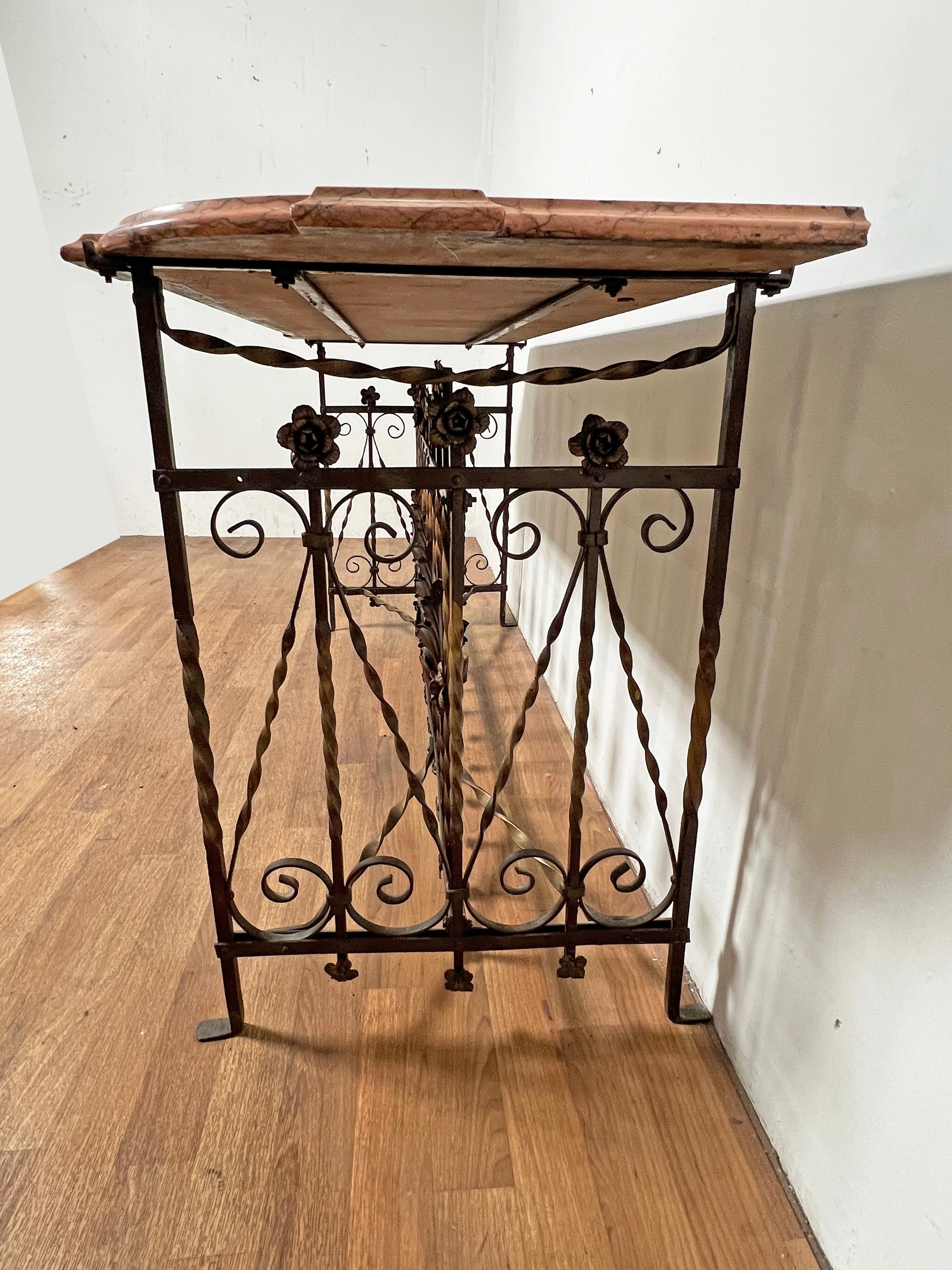 Antique 19th Century French Wrought Iron and Marble Console Table  For Sale 6