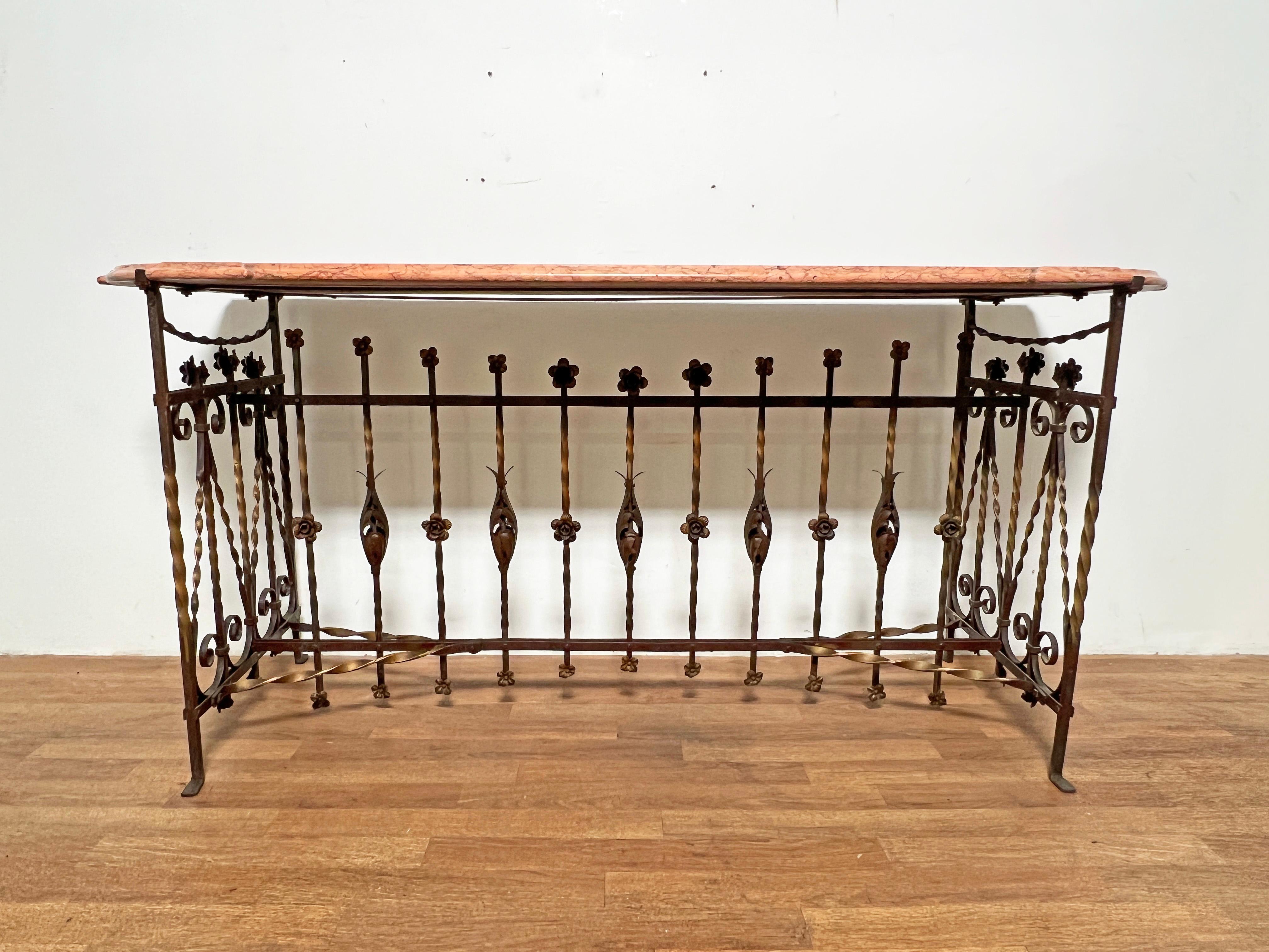 Antique 19th Century French Wrought Iron and Marble Console Table  In Good Condition For Sale In Peabody, MA