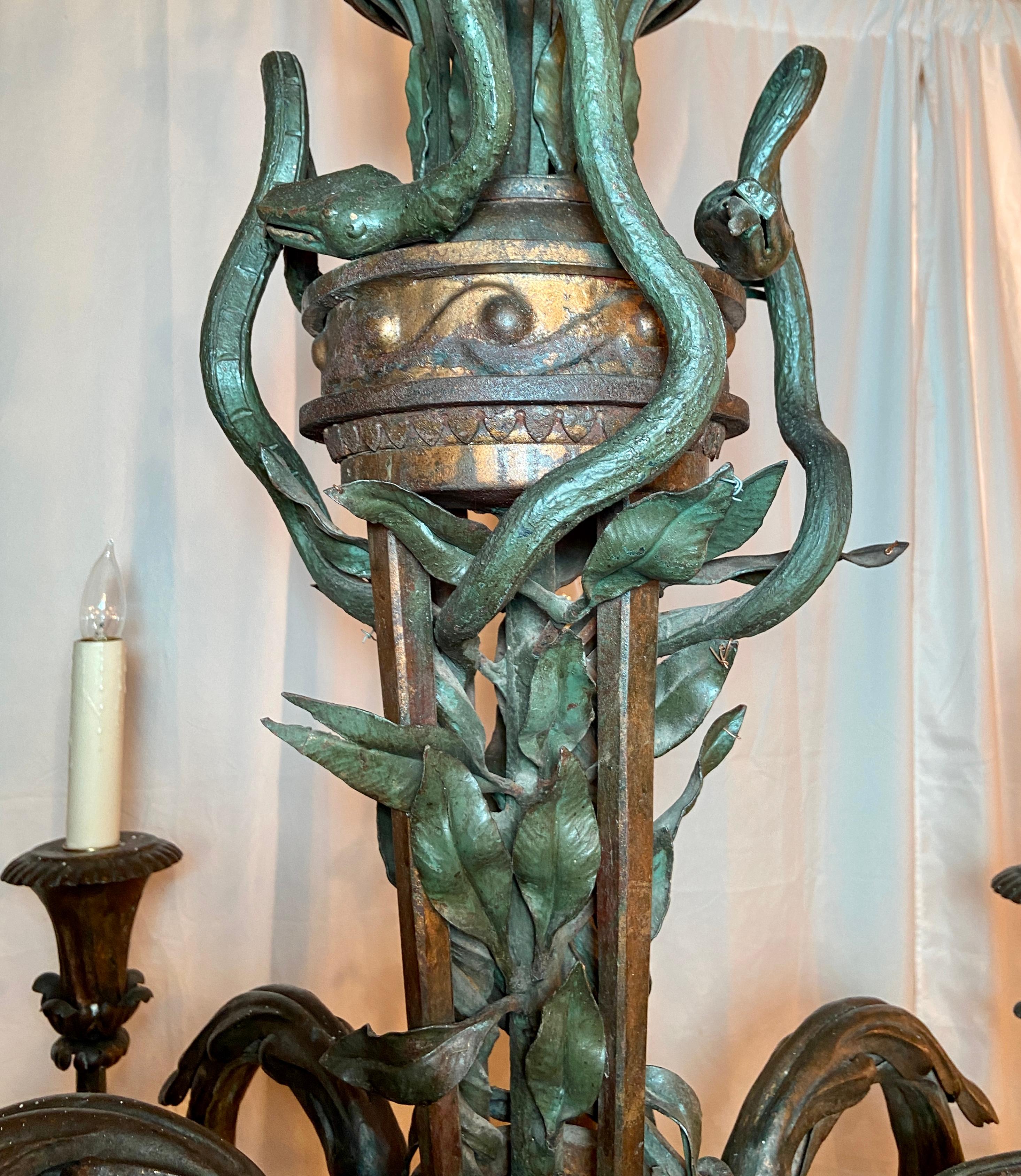 Antique 19th Century French Wrought Iron Chandelier, Circa 1840 In Good Condition For Sale In New Orleans, LA