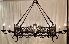 Antique 19th Century French Wrought Iron Chandelier, Circa 1890