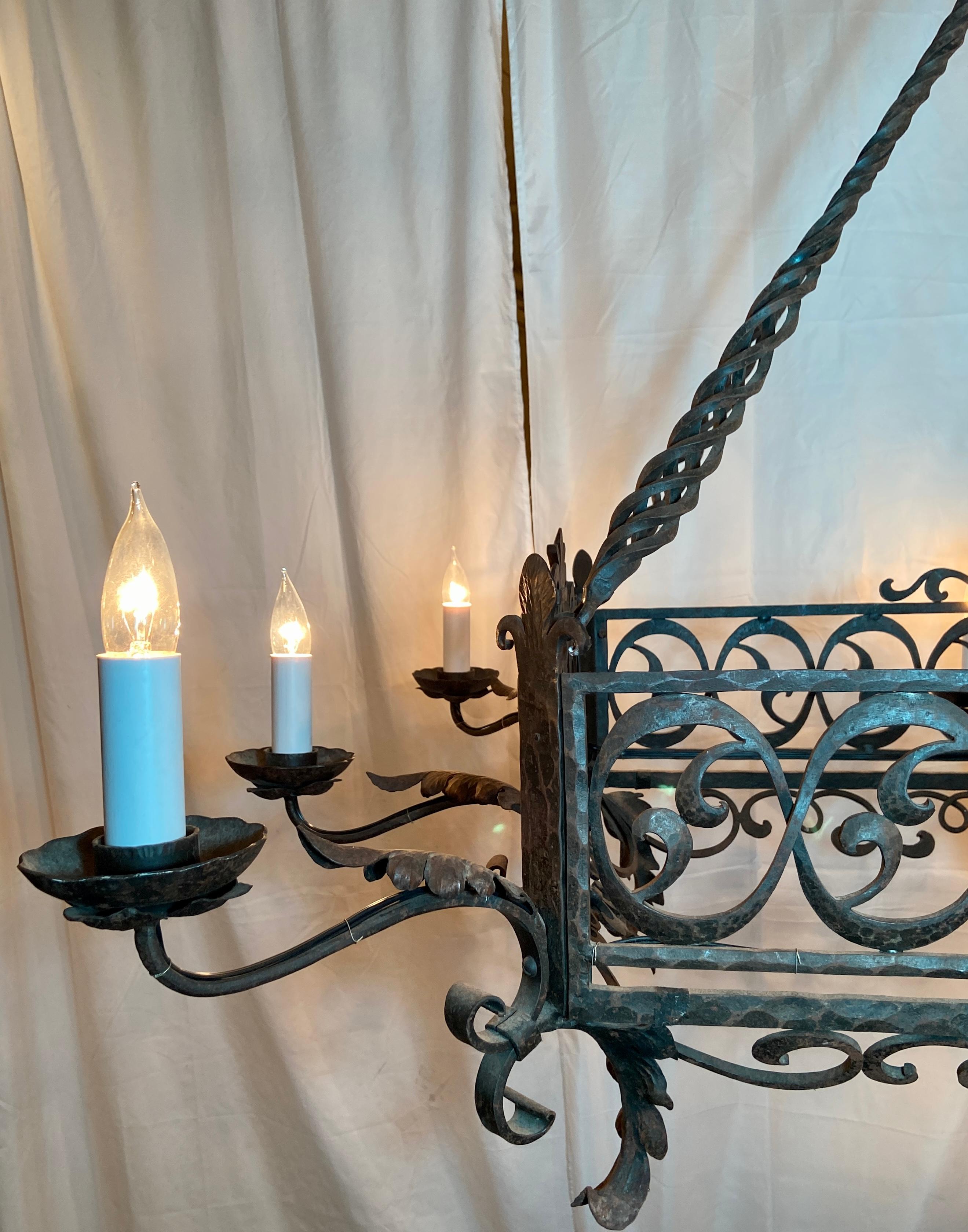 Antique 19th Century French Wrought Iron Chandelier, Circa 1890 For Sale 2