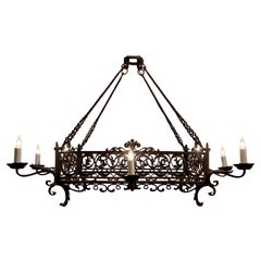 Lustre français ancien en fer forgé du 19ème siècle, vers 1890
