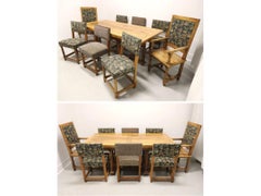 Antique 19th Century Fruitwood French Provincial Drawtop Dining Table + 8 Chairs