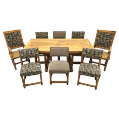 Antique 19th Century Fruitwood French Provincial Drawtop Dining Table + 8 Chairs
