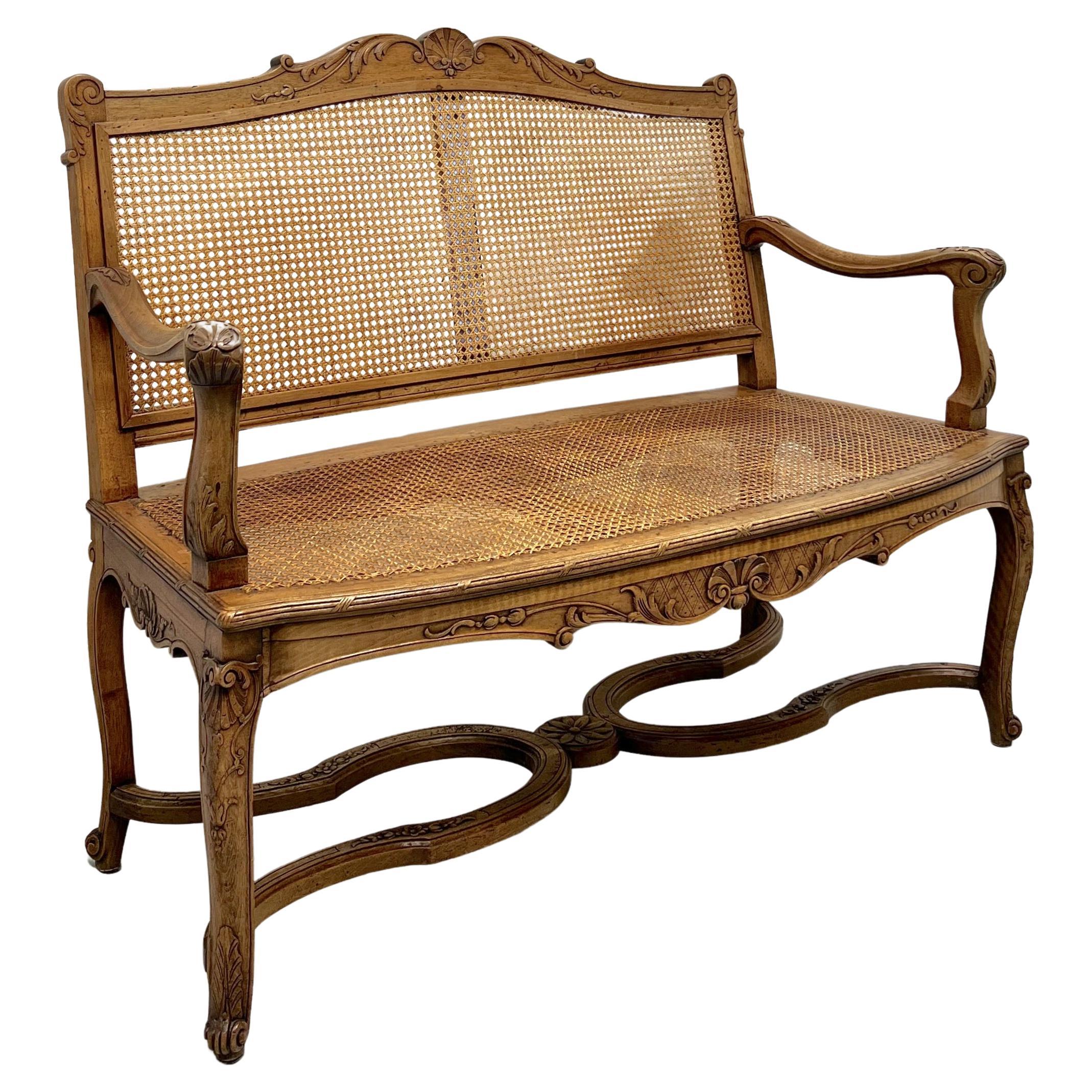 Antique 19th Century Fruitwood French Provincial Louis XV Caned Settee