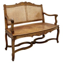 Antique 19th Century Fruitwood French Provincial Louis XV Caned Settee