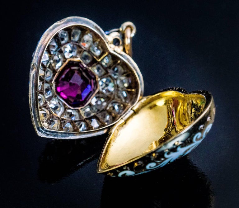 Antique 19th Century Garnet Diamond Heart Locket Pendant at 1stDibs ...