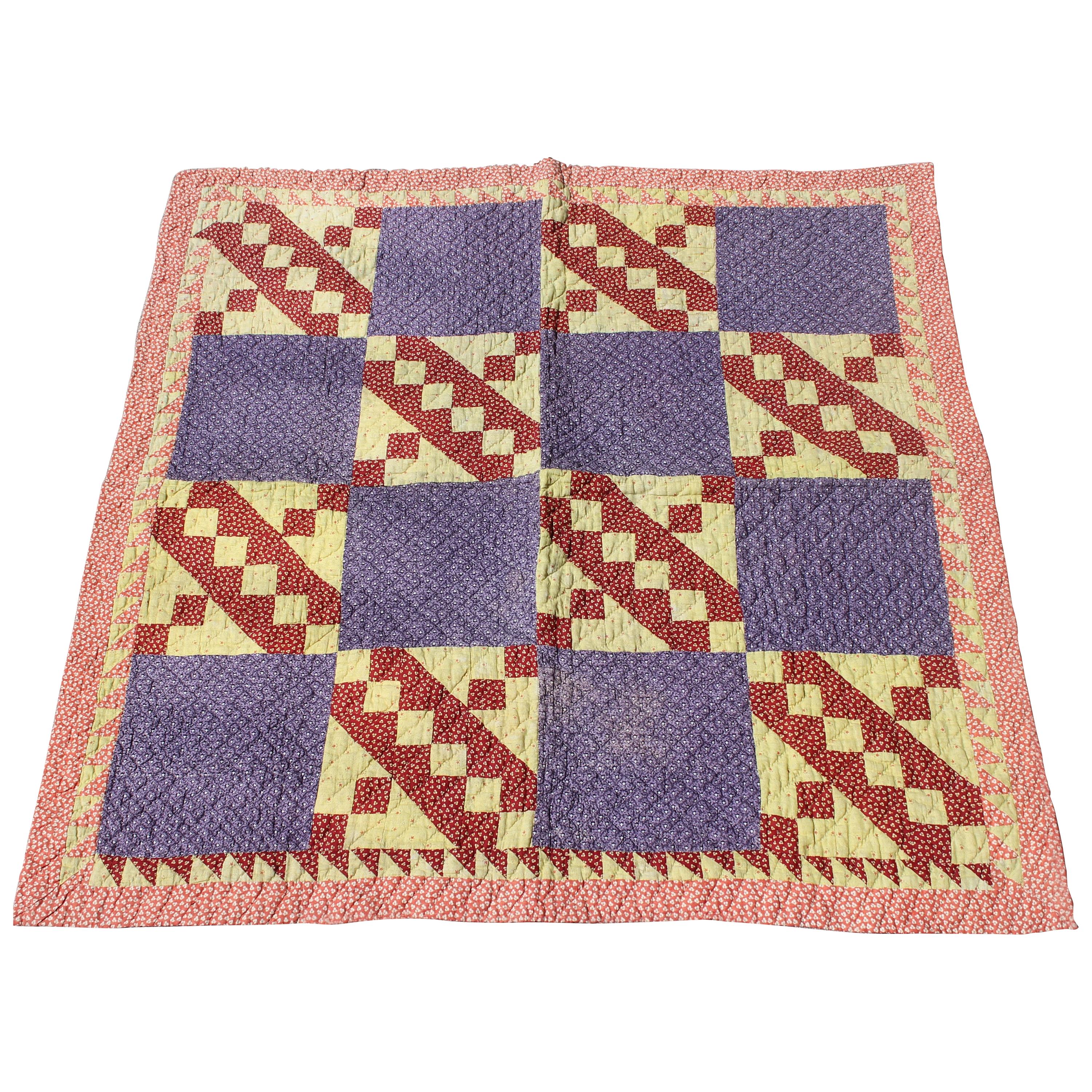 Antique 19th Century Geometric Crib Quilt