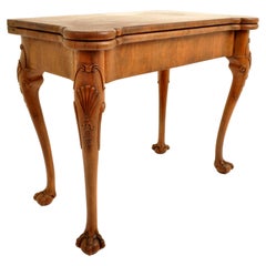 Antique 19th Century Georgian Chippendale Carved Walnut Card Games Table, 1890