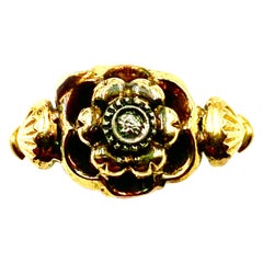 Anello antico del XIX secolo in oro rosa 14 carati, con fiore di rosa e diamanti, di epoca georgiana