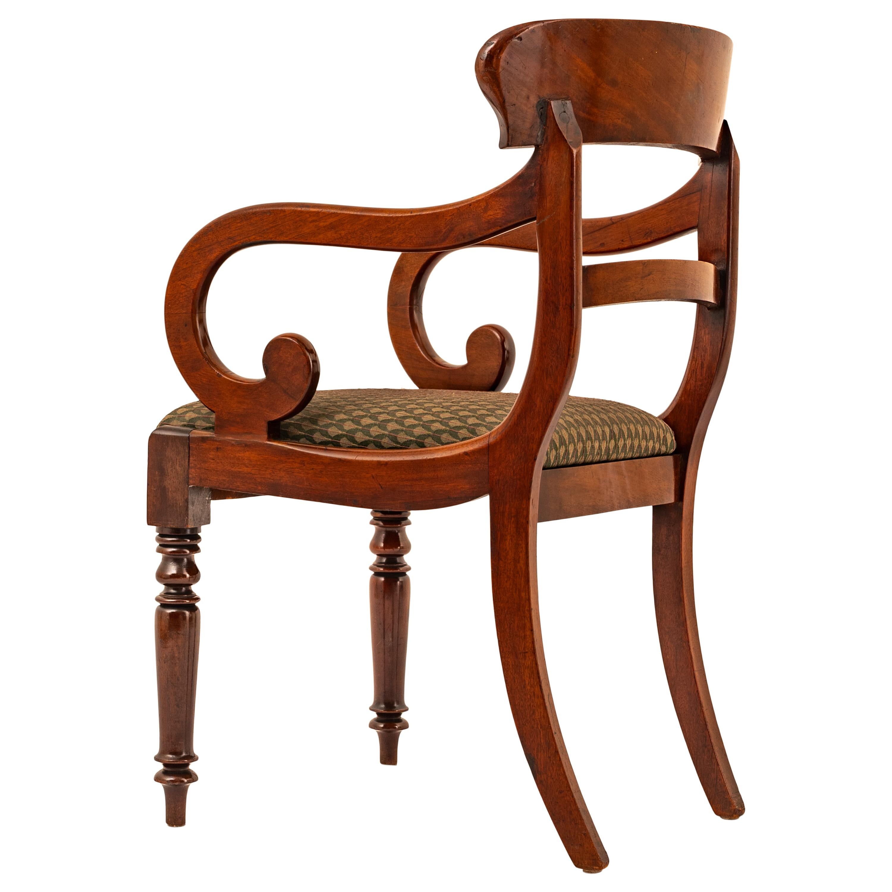 Antique 19th Century Georgian Regency Mahogany Armchair Library Desk Chair 1820 For Sale 1