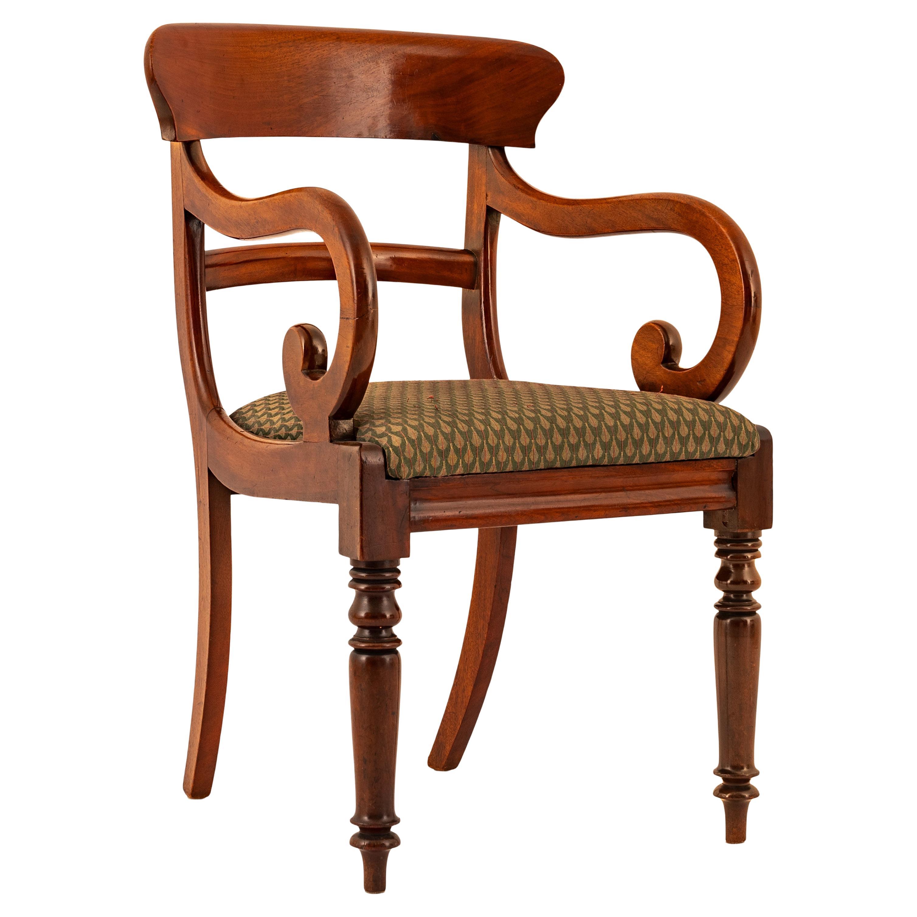 Antique 19th Century Georgian Regency Mahogany Armchair Library Desk Chair 1820 For Sale