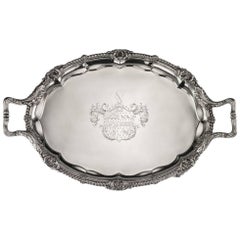 Antique 19th Century Georgian Solid Silver Crested Tray, John Bridge, circa 1824
