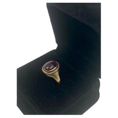 Antique 19th Century Georgian Style Cabochon Garnet 14K Yellow Gold Signet Ring