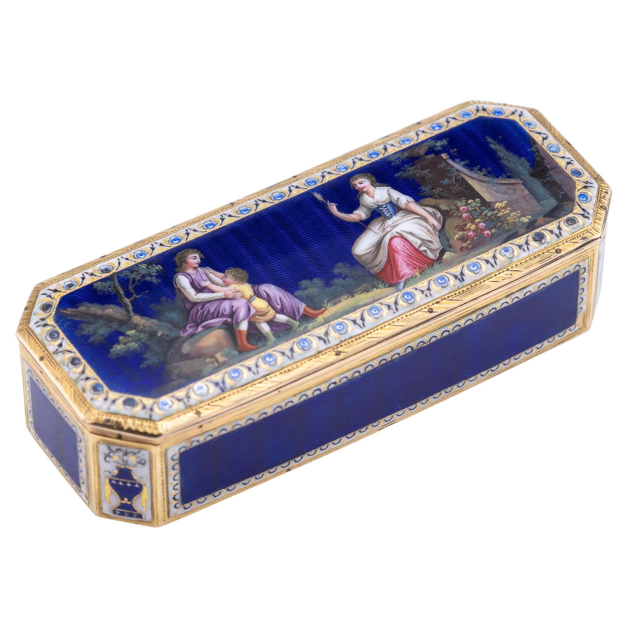 Antique 19th Century German 18K Gold & Enamel Snuff Box, Hanau c.1820