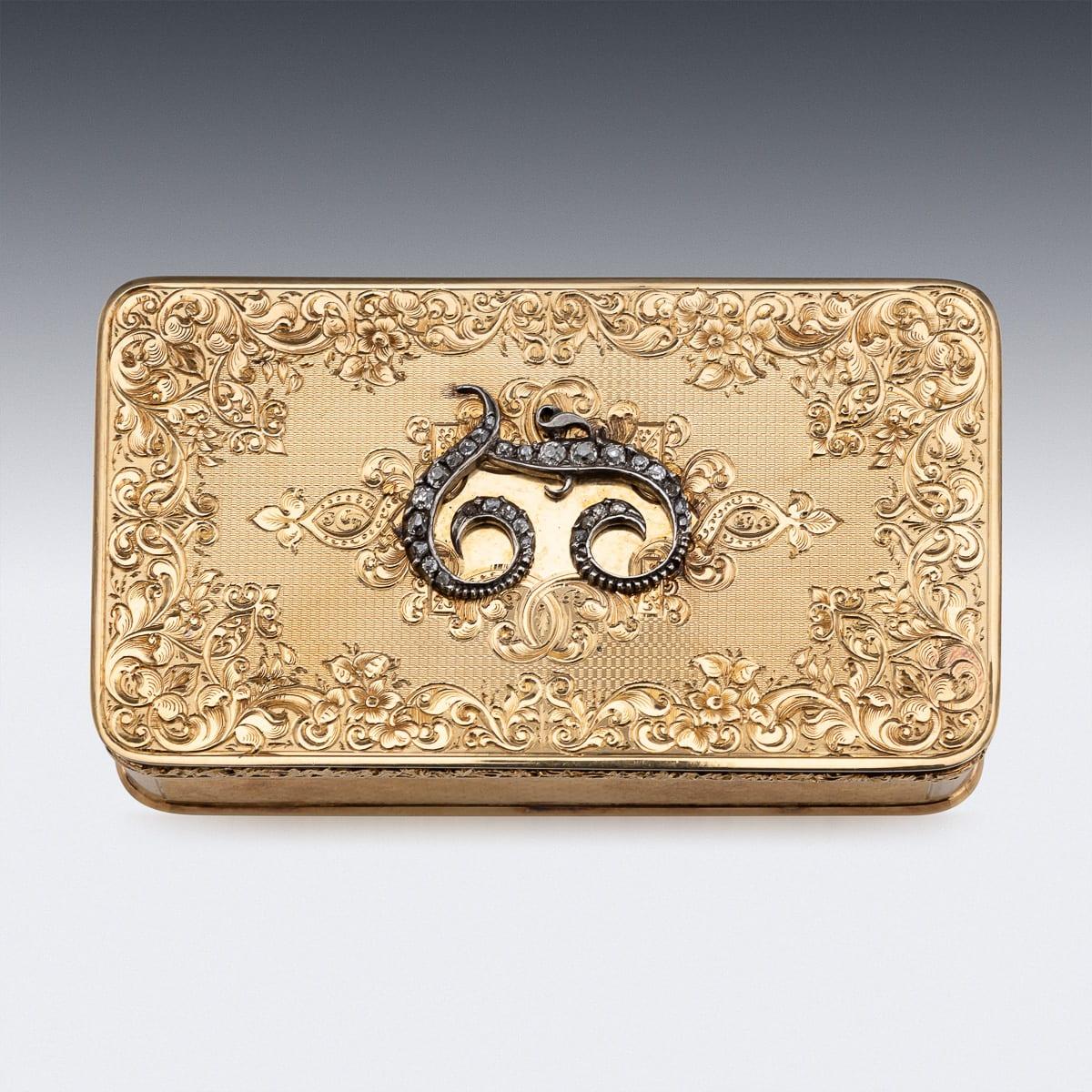 Other Antique 19th Century German 18K Solid Gold & Diamond Snuff Box, Hanau c.1840 For Sale