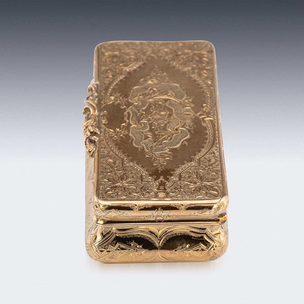 Allemand Tabatière allemande ancienne du 19ème siècle en or massif 18 carats, Hanau vers 1860 en vente