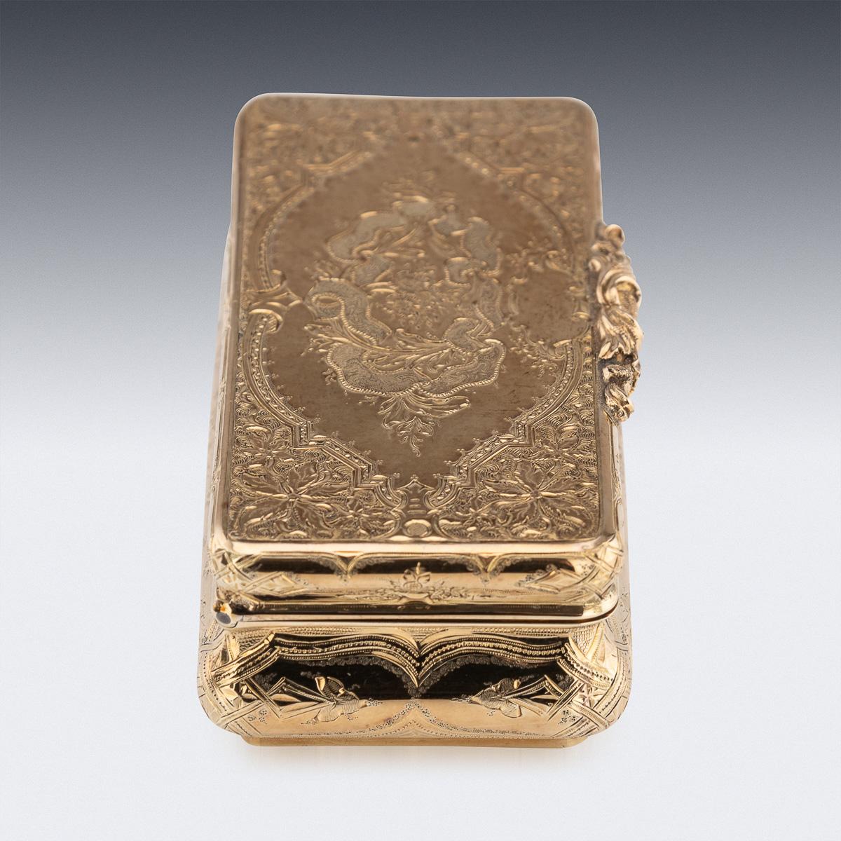 XIXe siècle Tabatière allemande ancienne du 19ème siècle en or massif 18 carats, Hanau vers 1860 en vente