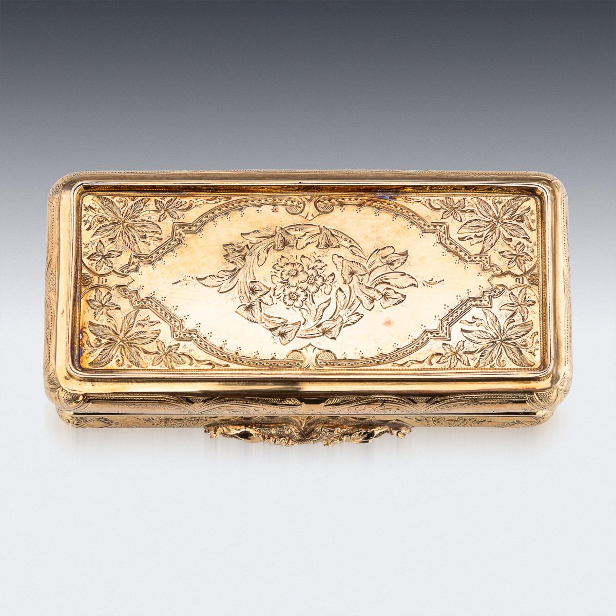 Tabatière allemande ancienne du 19ème siècle en or massif 18 carats, Hanau vers 1860 en vente 1