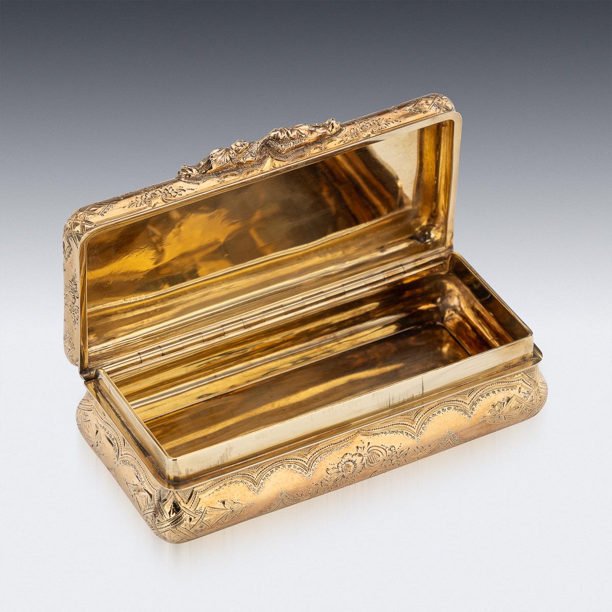 Tabatière allemande ancienne du 19ème siècle en or massif 18 carats, Hanau vers 1860 en vente 2