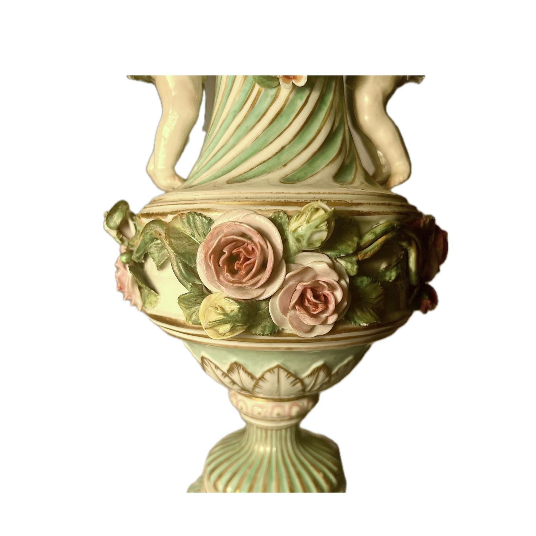 Antique 19th Century German Dresden Porcelain Floral Lamp, Circa 1885. For Sale 1