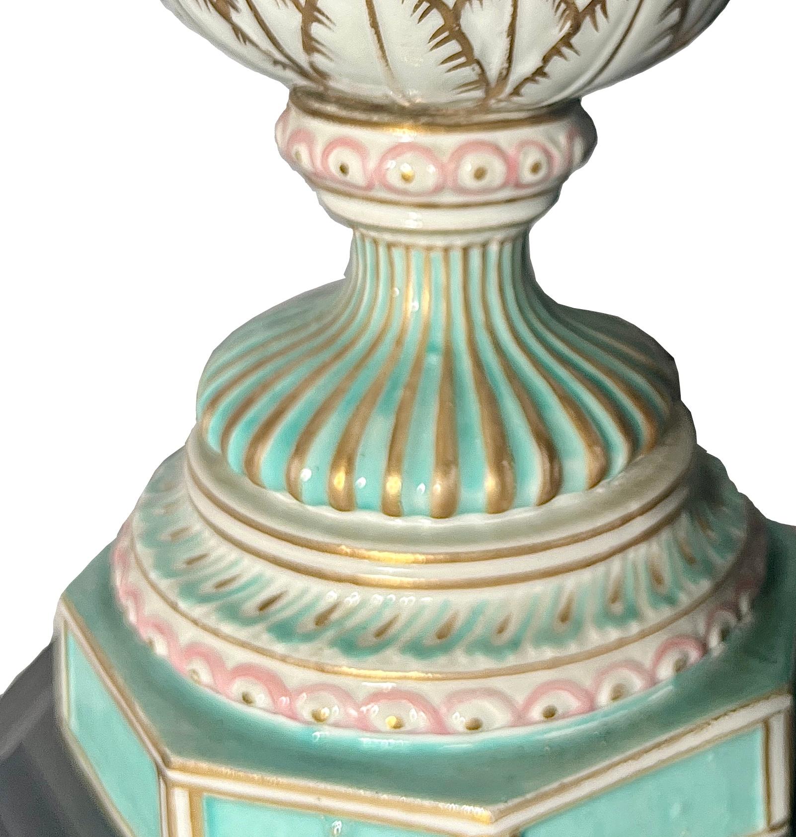 Antique 19th Century German Dresden Porcelain Floral Lamp, Circa 1885. For Sale 2