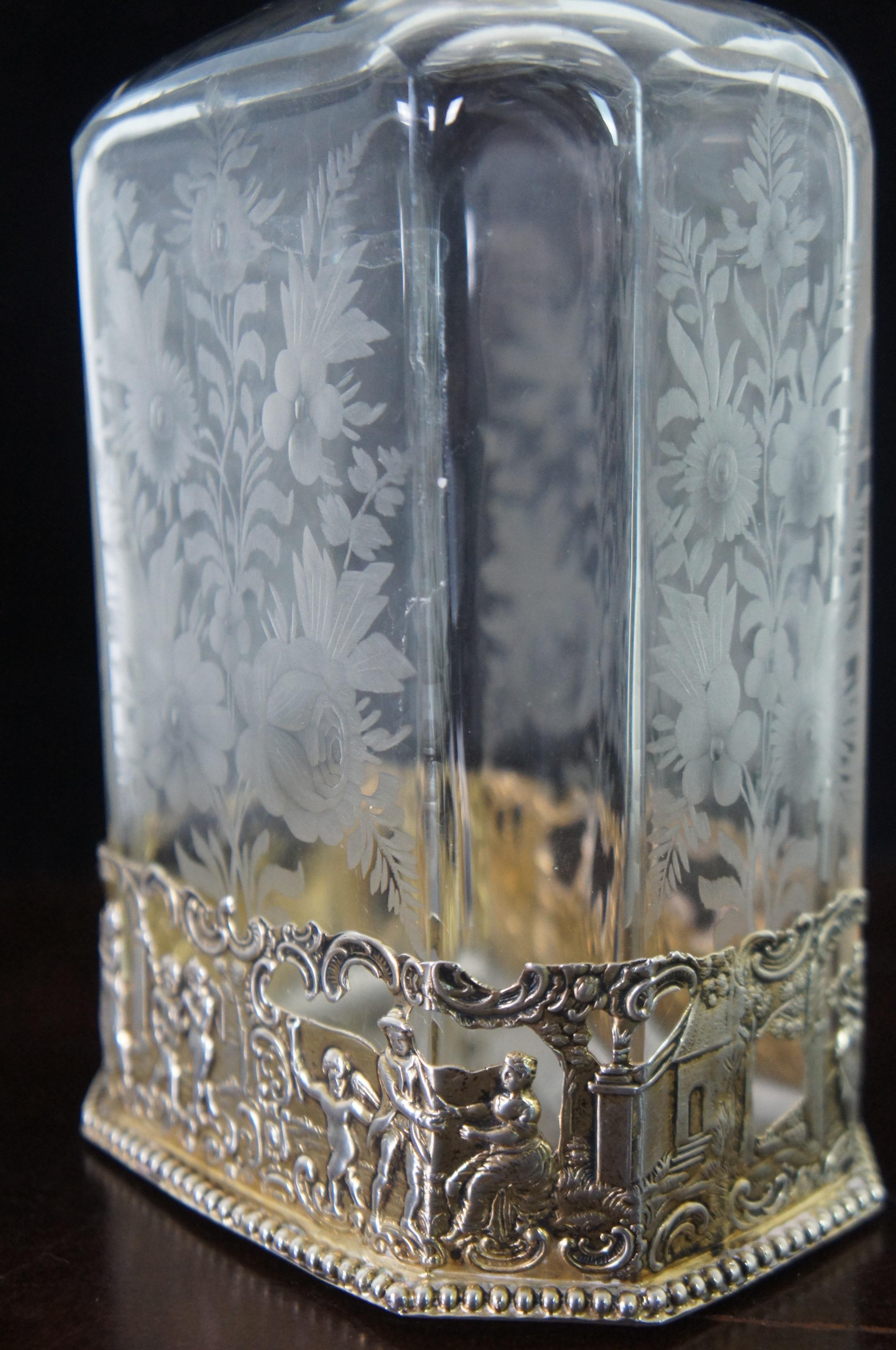 Bottiglia decanter con sovrapposizione d'argento Figural Hanau, antica del XIX secolo, tedesca in vendita 5