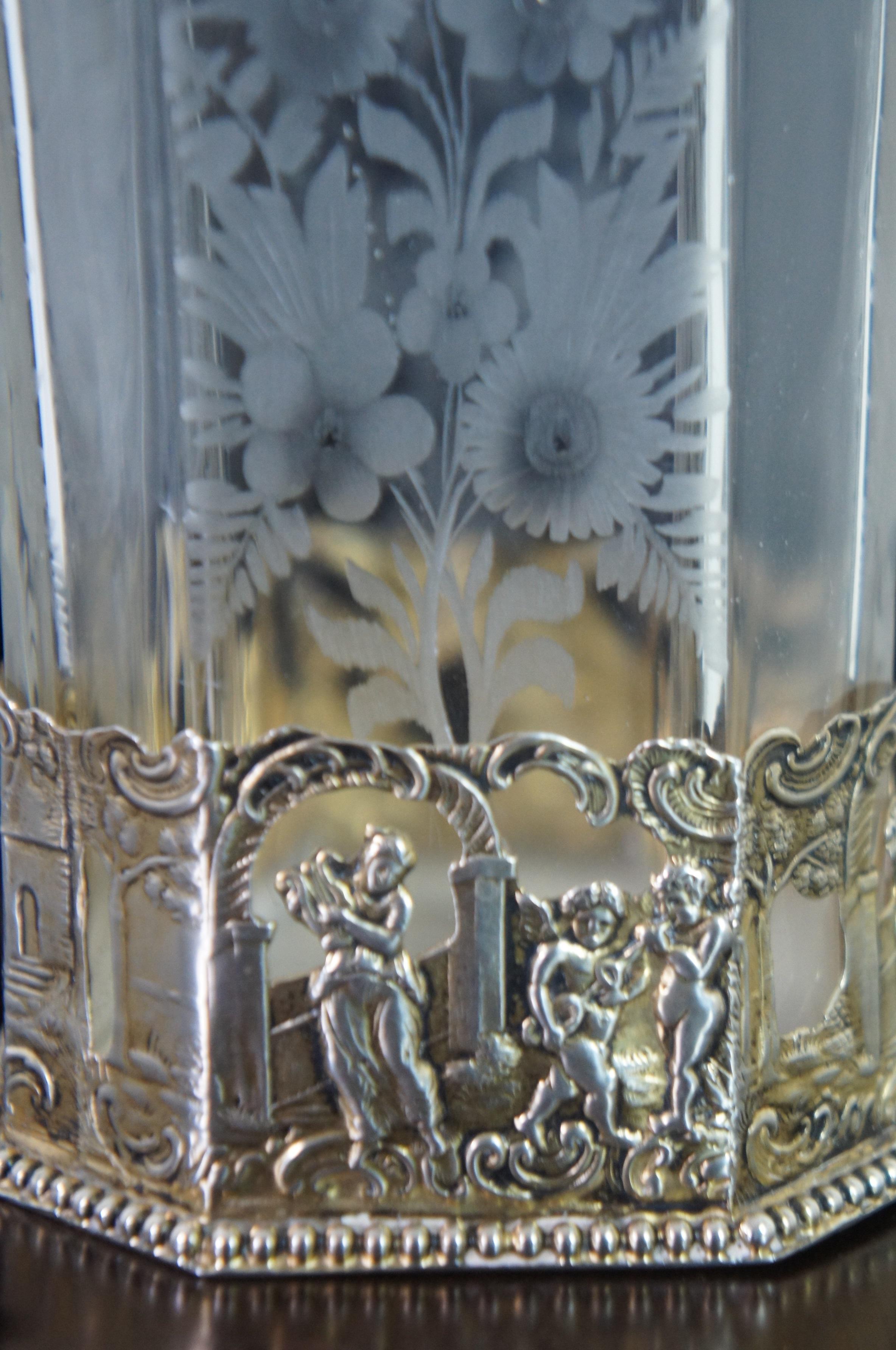 Antique 19me sicle allemand Figural Hanau Silver Overlay Decanter Bottle en vente 5