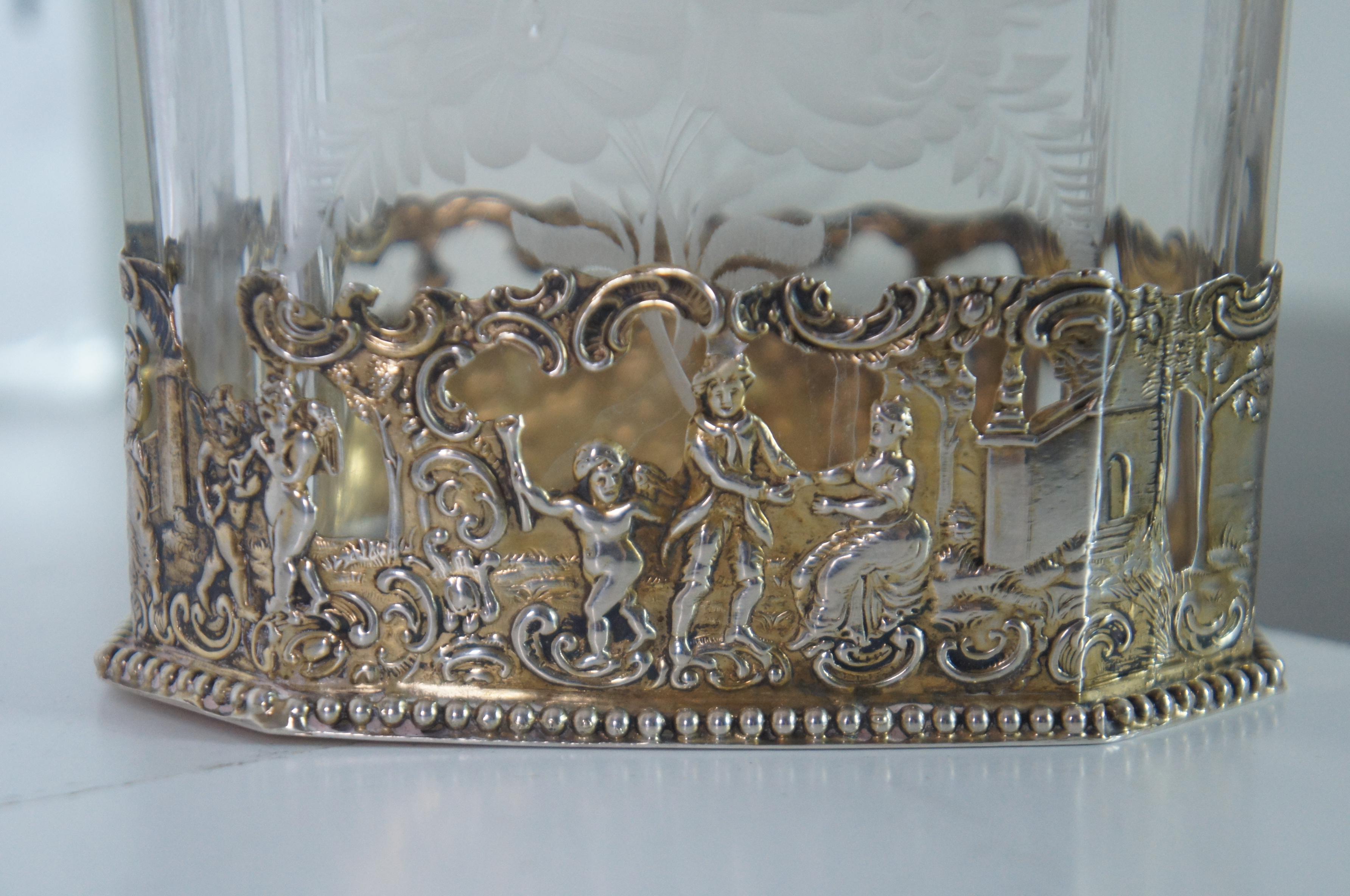 Antique 19th Century German Figural Hanau Silver Overlay Decanter Bottle For Sale 5