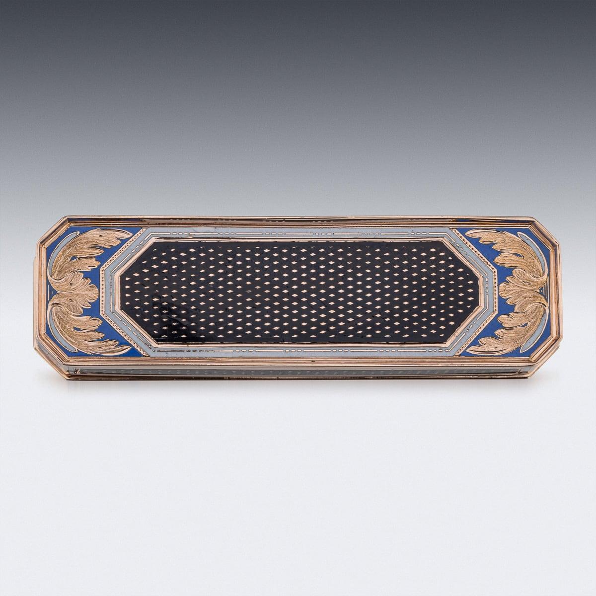 Tabatière allemande ancienne du 19ème siècle en or et émail, Freres Jordan, Hanau c.1800 en vente 1