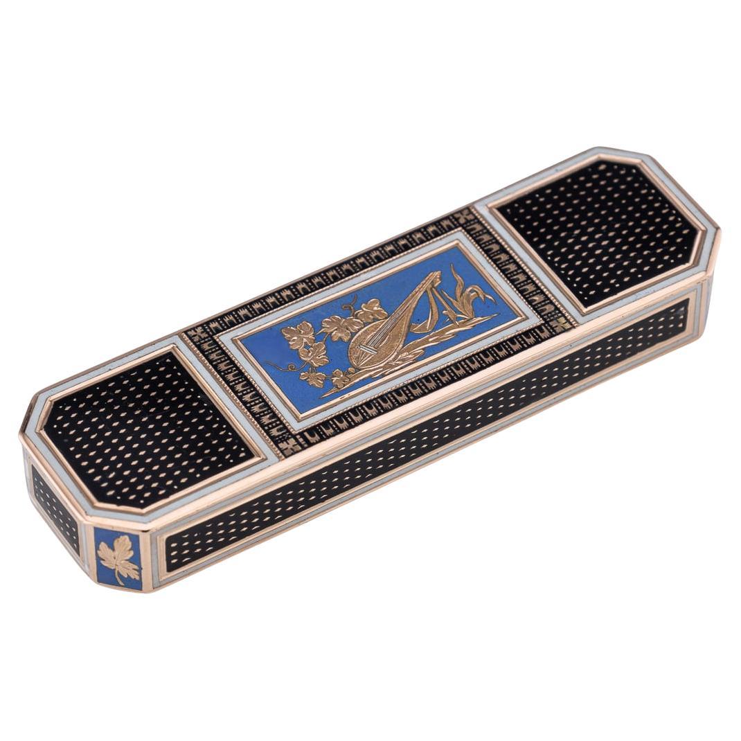 Antigua caja de rapé de oro y esmalte alemana del siglo XIX, Freres Jordan, Hanau c.1800