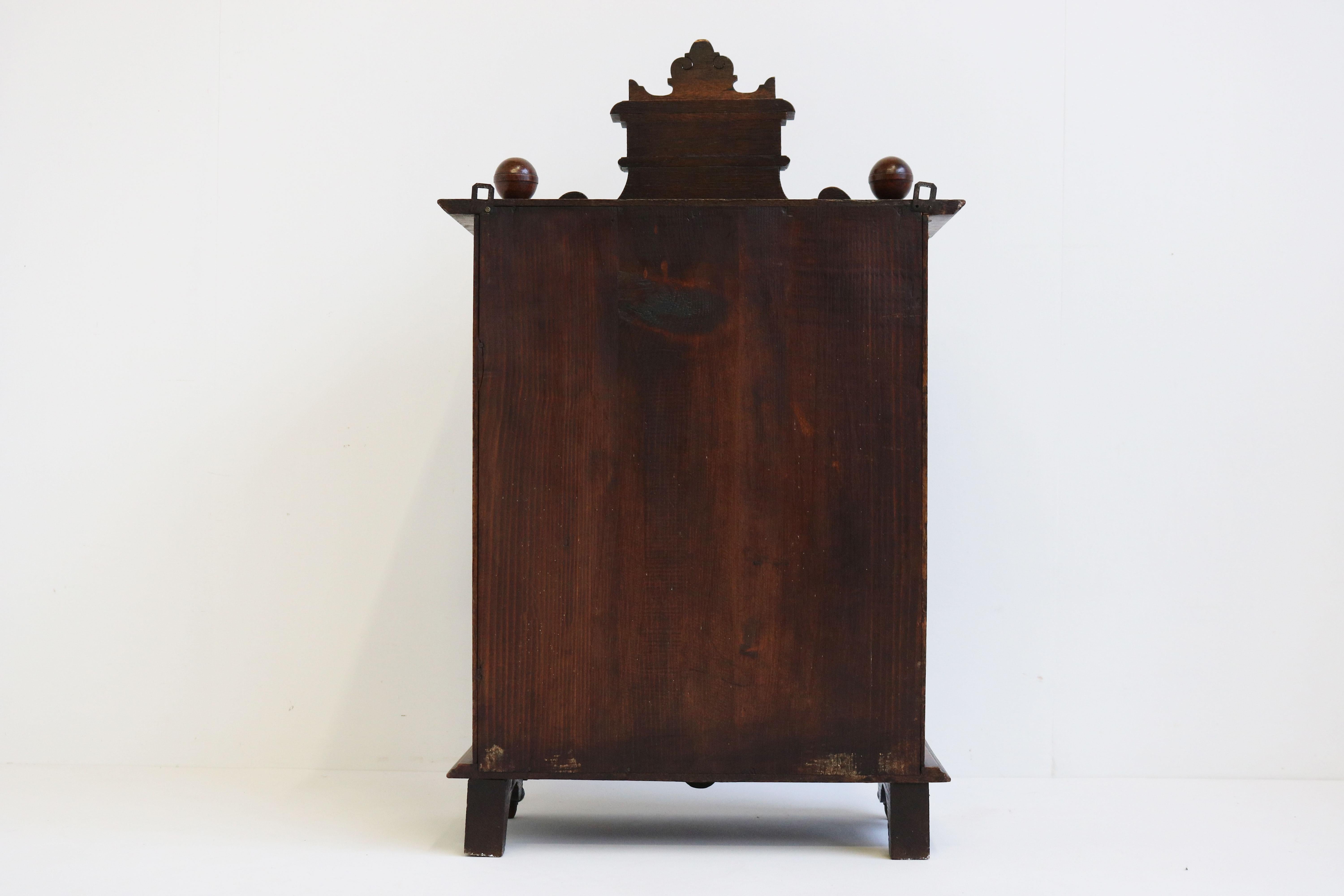 Antique 19th Century German Grunderzeit Wall Cabinet / Small Cabinet Carved Oak For Sale 2