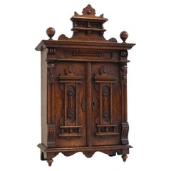 Antique 19th Century German Grunderzeit Wall Cabinet / Small Cabinet Carved Oak