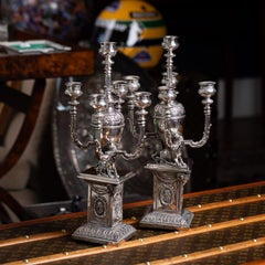 Antique 19th Century German Hanau Pair Of Solid Silver Candelabras