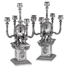Antique 19th Century German Hanau Pair Of Solid Silver Candelabras