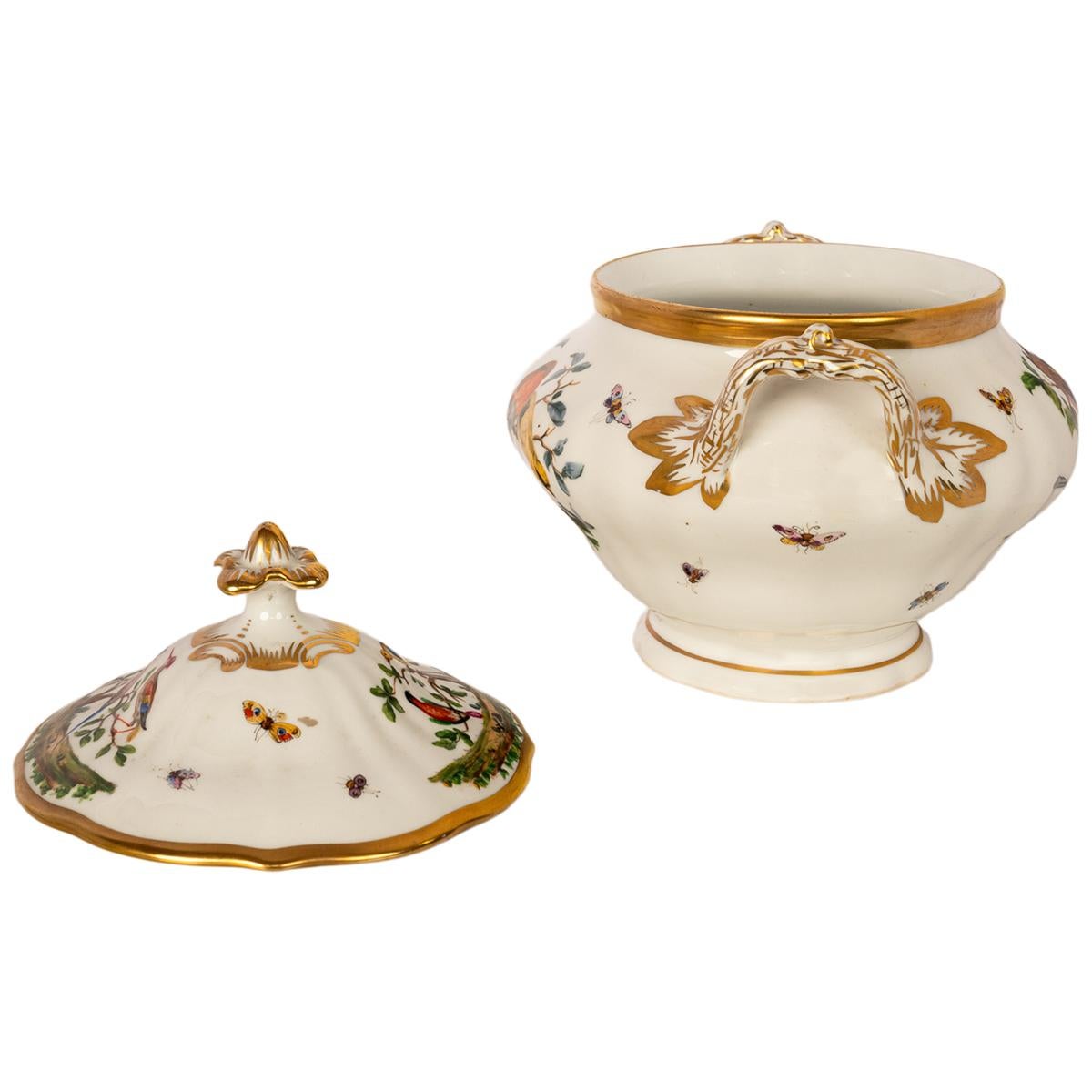 Antik 19. Jahrhundert Deutsch KPM Porcelain Deckelschüssel Terrine Vögel Schmetterlinge im Angebot 5