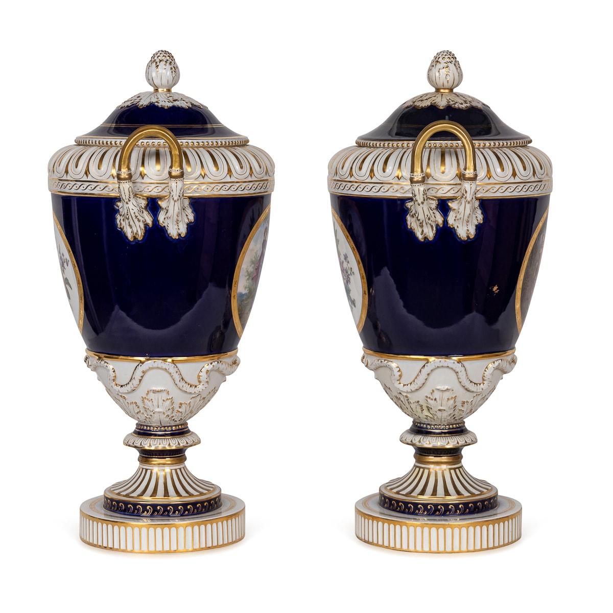 Late 19th Century Antique 19Th Century German KPM Porcelain Two-Handled Vases And Covers c.1890 For Sale