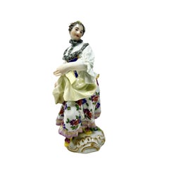 Antique 19th Century German Meissen Porcelain Lady, Circa 1880's.