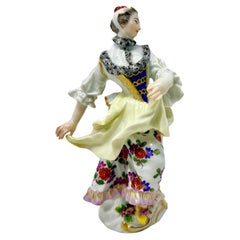 Antigua Dama Alemana de Porcelana de Meissen del Siglo XIX, Circa 1880's.
