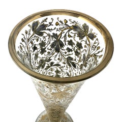 Antique 19th Century German Moser Glass Bud Vase with Gold Overlay, Circa 1885.