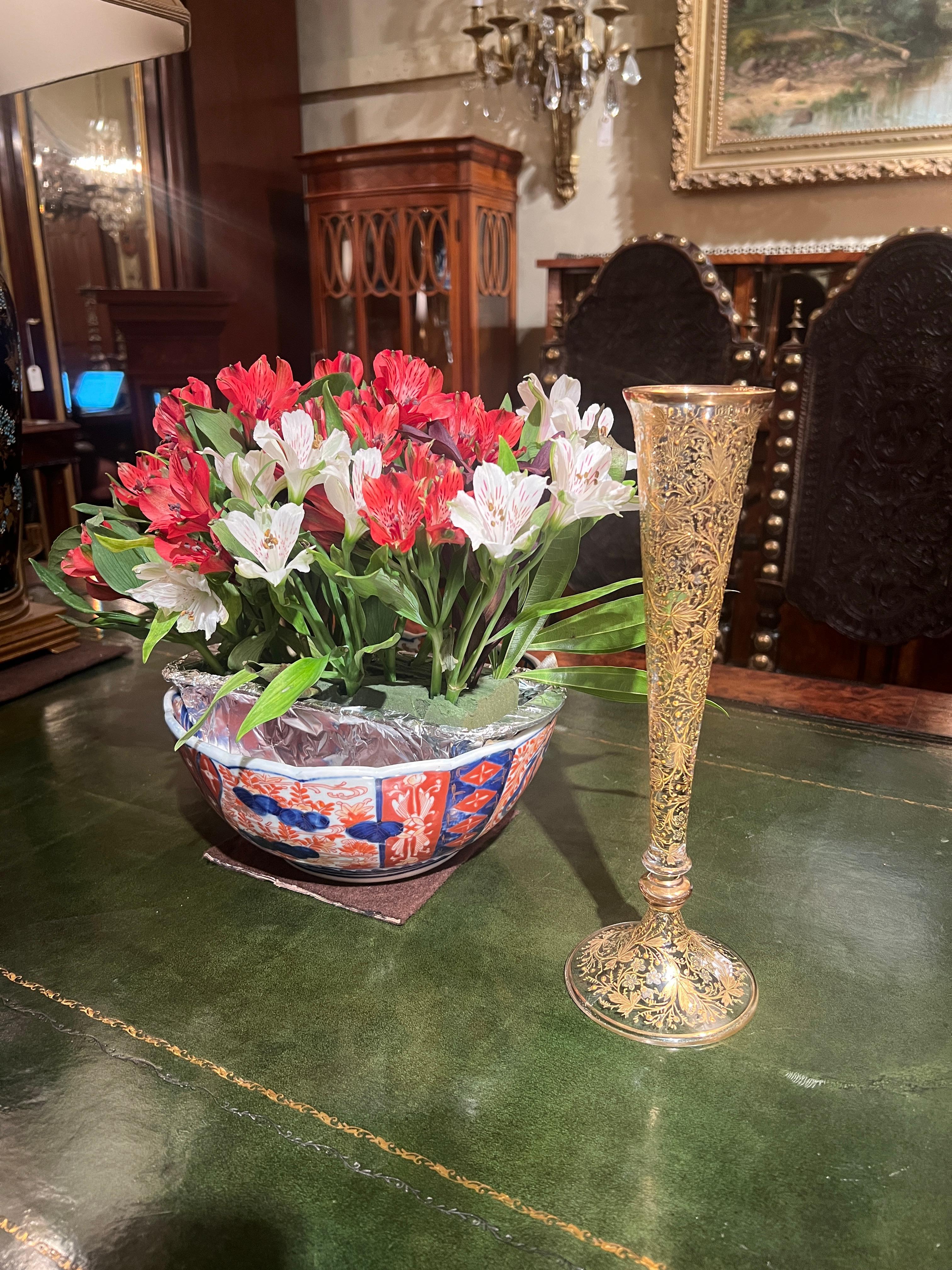 Antique 19th Century German Moser Glass Bud Vase with Gold Overlay, Circa 1885. For Sale 3
